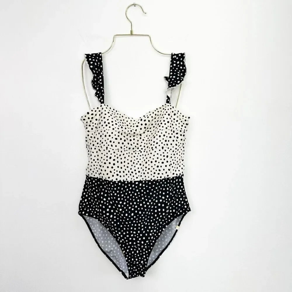 Summersalt Women’s The Ruffle Oasis Limited Edition On the Dot Black and White P